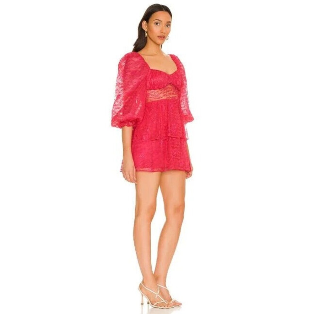 NEW Majorelle x Revolve Brielle Lace Blouson Sleeve Mini Dress Pink XL Date Nite - Picture 12 of 12
